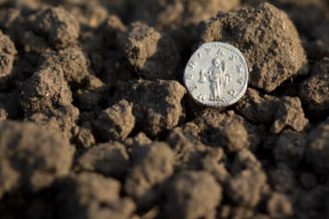 Ancient Roman silver coin showing the portrait of the emperor Ancient Roman silver coin showing the portrait of the emperor
